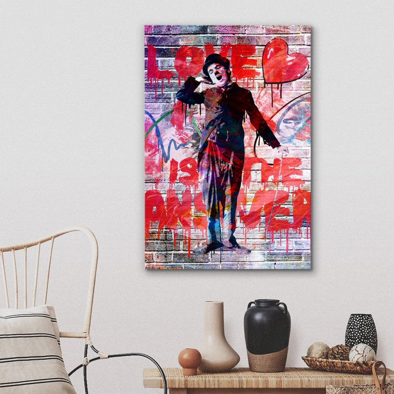 «Love is the Response», Charlie Chaplin avec cœur rouge graffiti et art urbain pop art moderne urbain - impression