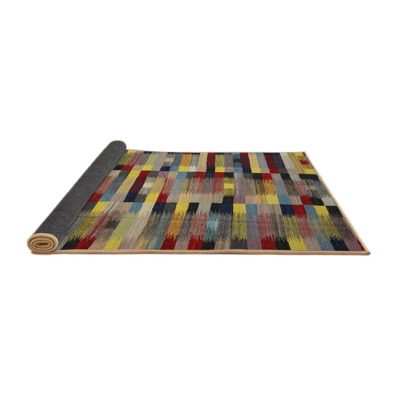 Tapis noir/gris/rouge contemporain, Rond 3 pi
