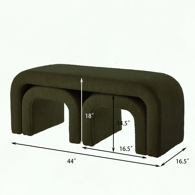 Ensemble de repose-pieds 3 pièces en forme de U, 1 banc long et 2 petits repose-pieds, Vert foncé