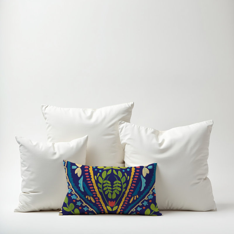 Outdoor Reversible Throw Pillow, White/Green, Floral 1