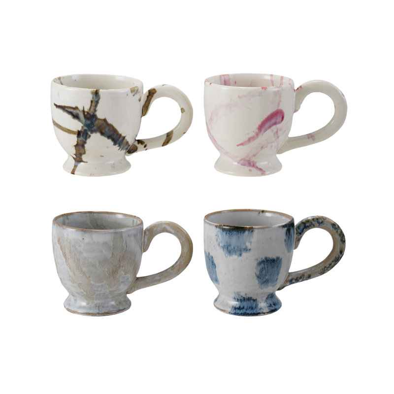 Ensemble de tasses à pied en grès avec glacis réactif éclaboussé