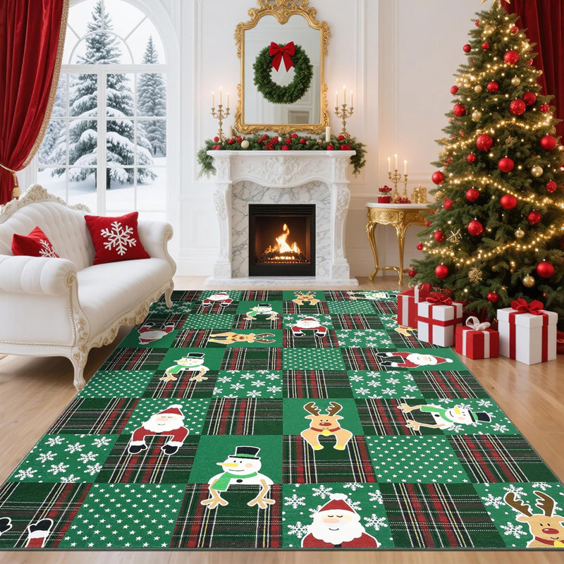 Washable Christmas Runner – Non-Slip,  Soft, Low Pile, Stain-Resistant Carpet for Hallway, Laundry, Kitchen (Red)