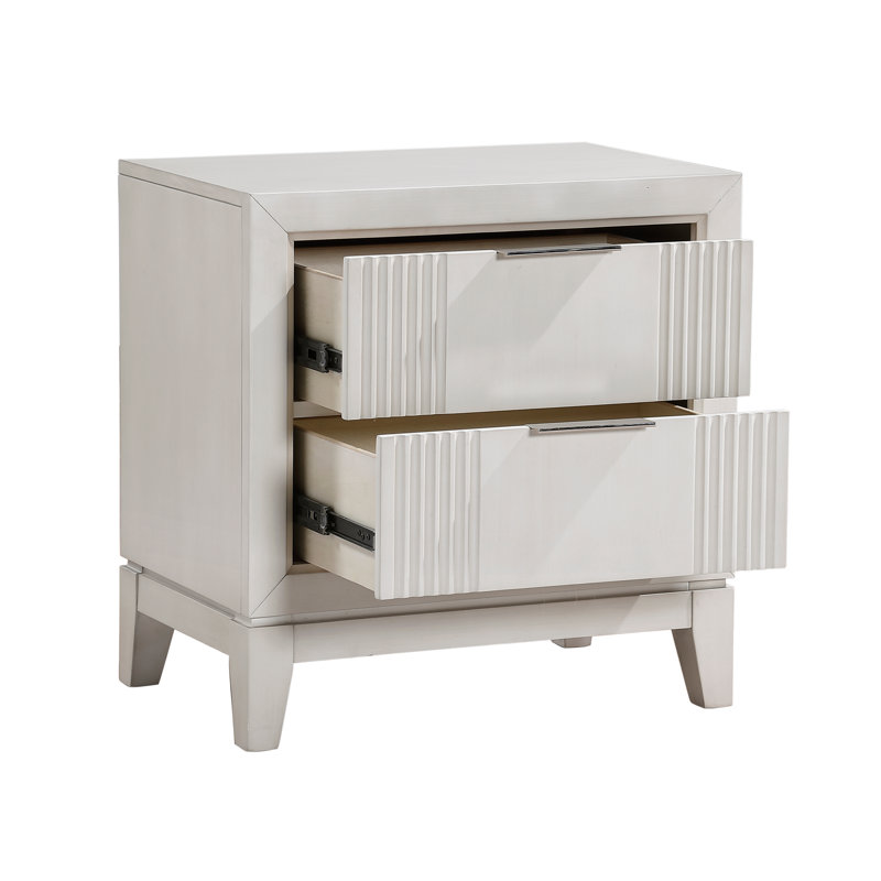 Table de chevet 1Pc avec 2 tiroirs, finition blanche antique