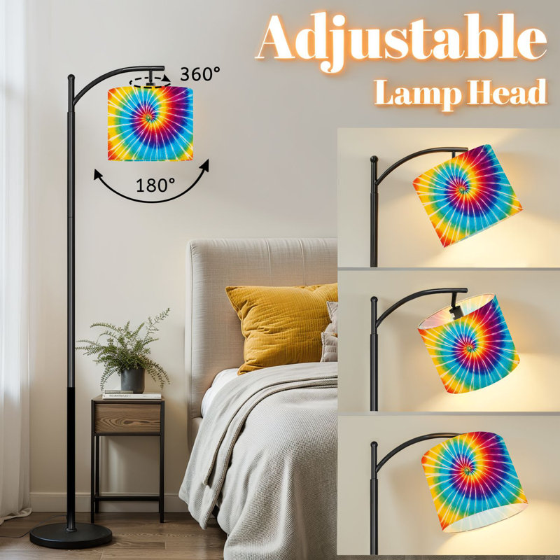 Lampe sur pied à arc avec abat-jour réglable teinture à cravate vibrante vert rouge photos Lampe sur pied 3 températures de couleur Lampe à mât haut avec interrupteur au pied pour la chambre à coucher