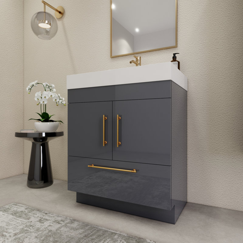 30'' Single Bathroom Vanity with Acrylic Top, Glossy Gray