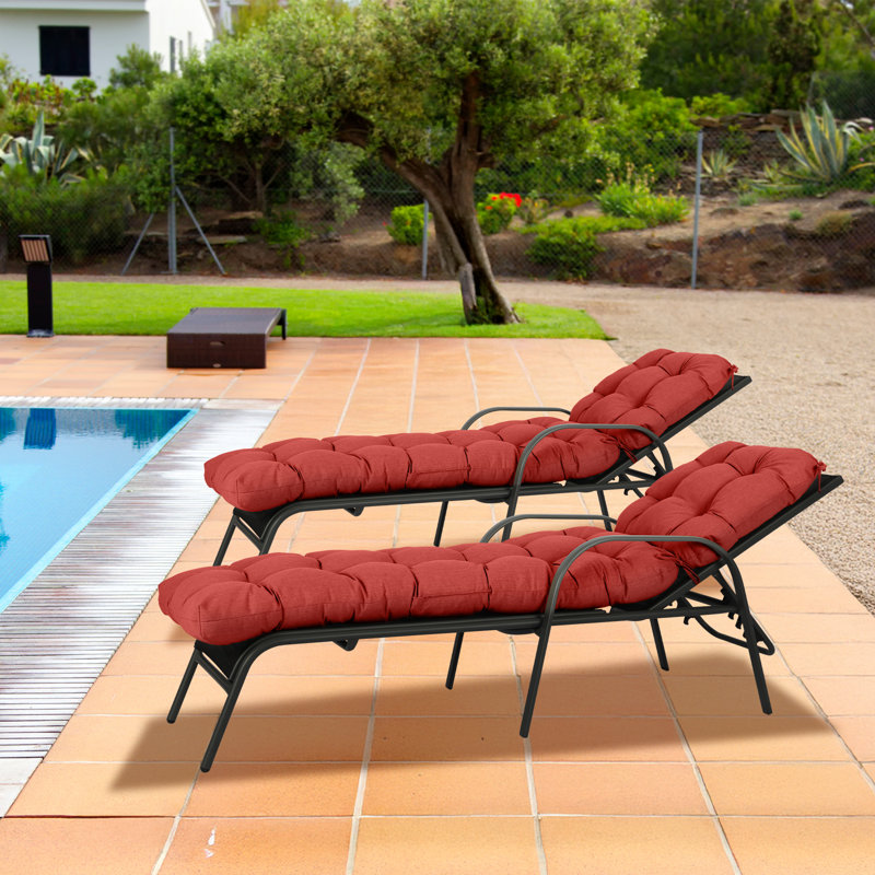  Outdoor Polyester Tufted Chaise Lounge Cushion, Red