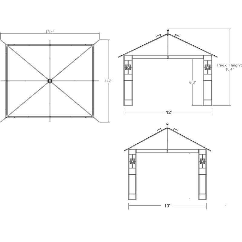 Rosabella 11x13 Black Steel Patio Gazebo with Brown Canopy