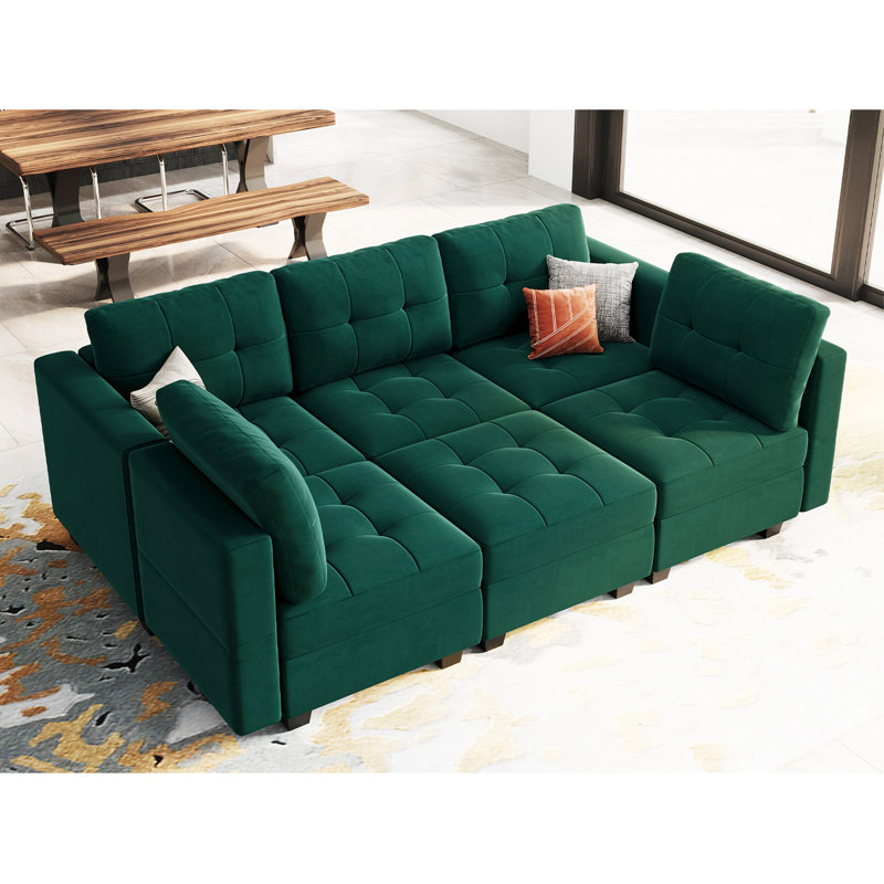 Canapé modulaire rembourré 7 pièces Soneson, Velours vert