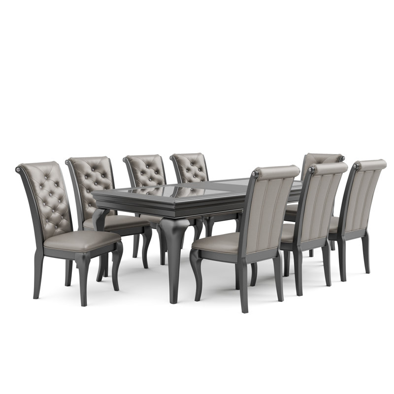 Ensemble de table de salle à manger extensible 9 pièces Kane, Gris, Noir, Gris argenté
