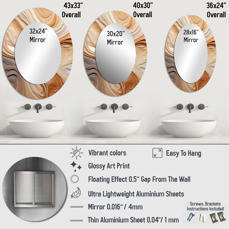 Orange et beige non lié Imagination II - miroir mural ovale moderne orange, 40 po x 30 po