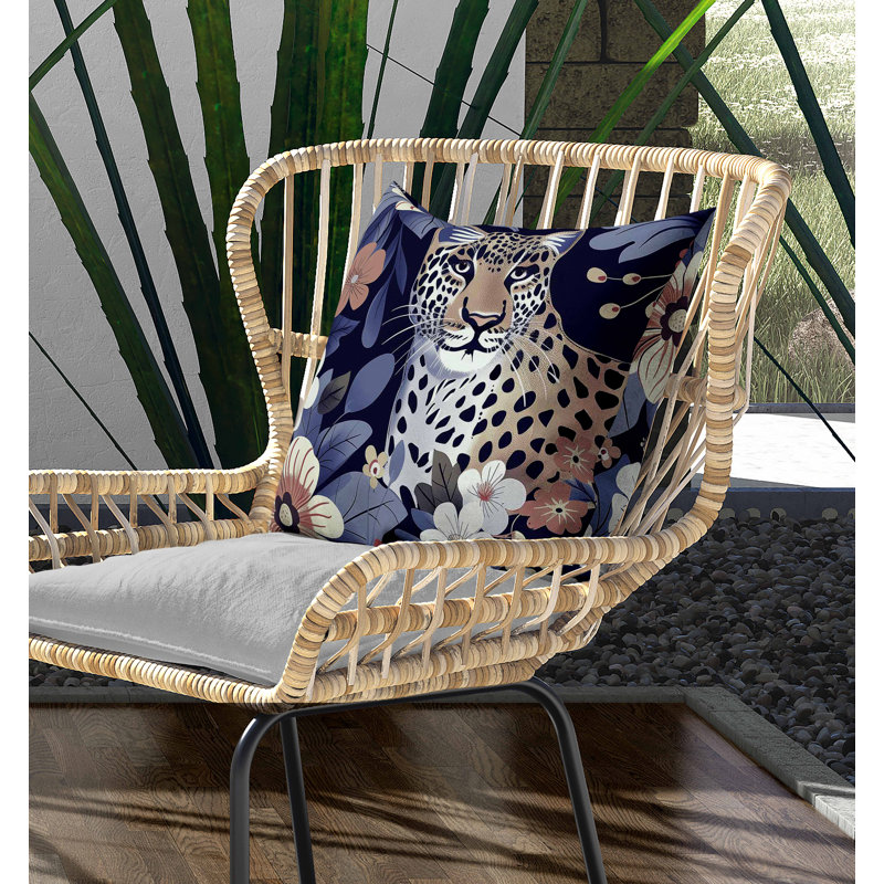 Coussin intérieur / extérieur Jungle Cat, Bleu / Orange, Carré 18 po