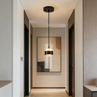 Jessica Integrated LED Up/Down Pendant Light With Clear Glass Shade, Dimmable Modern Fixture, 2700K Warm White, 90 CRI, Easy Installation