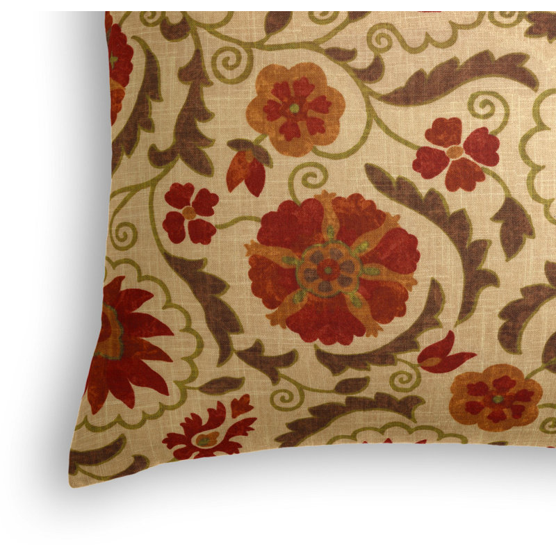 Suzani Q Floral Linen Reversible Throw Pillow, 16" x 16"