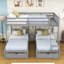 Lit double superposé double au-dessus de simple et double en bois avec tiroirs de rangement intégrés et échelle-1310052809