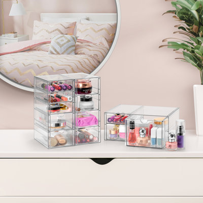  Ensemble de 3 organisateurs de maquillage transparents en acrylique 3 tiroirs empilables