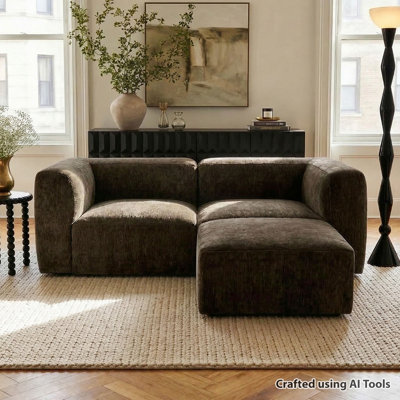 Deep Seat Chenille Modular Sectional Sofa with Movable Ottoman