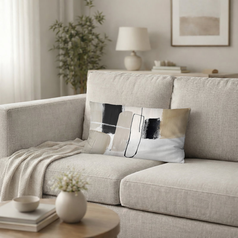Coussin Minimal and Geometric Compositions Tones - Coussin Mid-Century, H 12 po x l 20 po