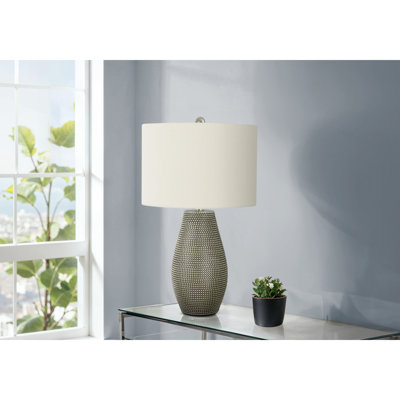 Lighting, 24 po, lampe de table, résine grise, abat-jour ivoire / crème, contemporain