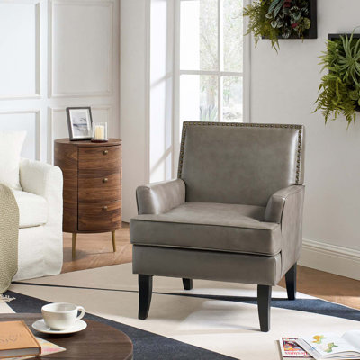 Celadon 27.5'' Wide Faux Leather upholstered Armchair with Nailhead Trim and Solid Wood Legs