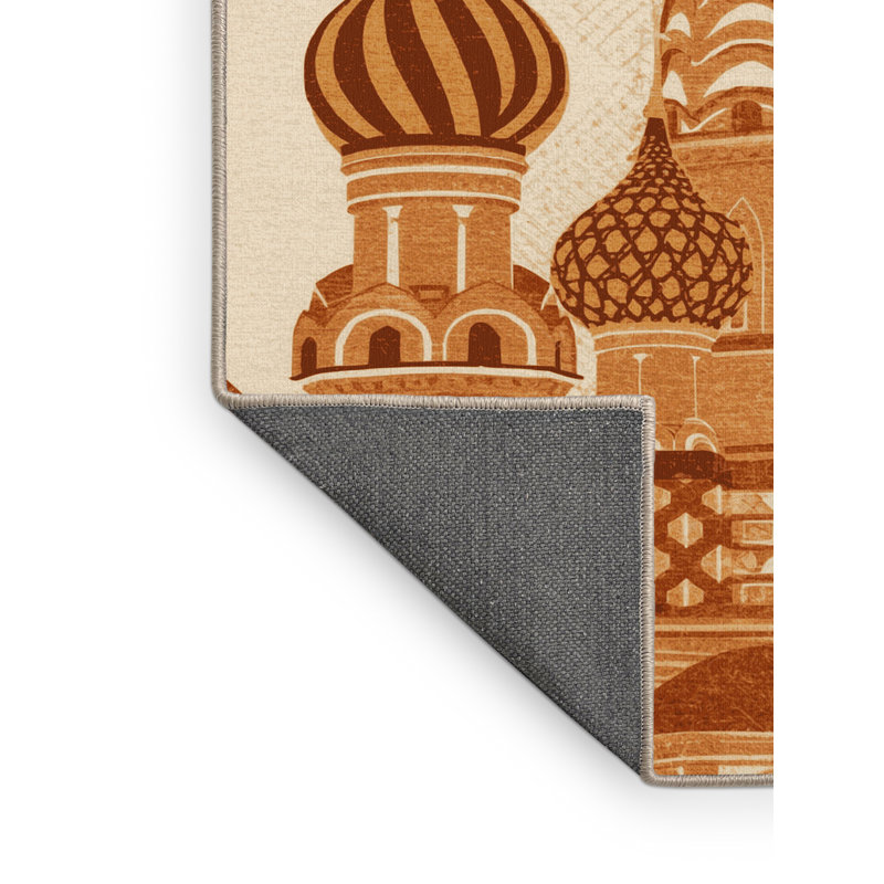 Soft Plush Fairborn St Basils Cathedral Moscow Modern Geometric Area Rug in Beige – Beige Binding, 7x9