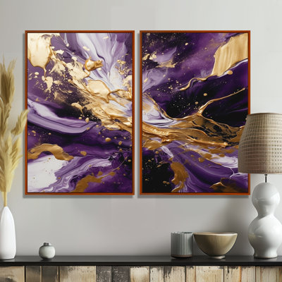 Purple And Gold Liquid Magic III - Purple Modern Wall Art 2-Panels