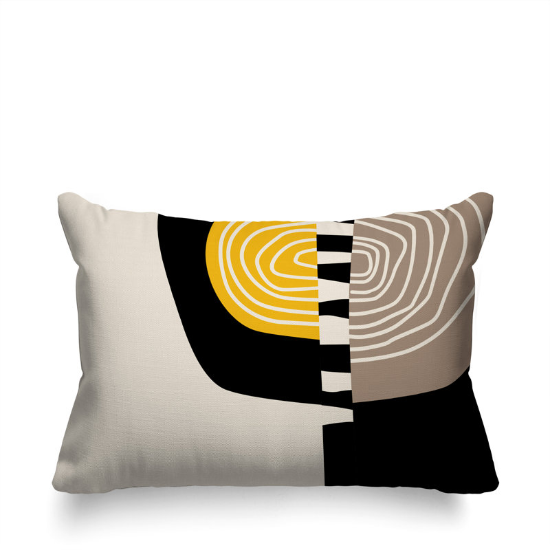 Oreiller rectangulaire réversible intérieur / extérieur Marti, 18"H x 25"W, Jaune / noir / blanc cassé