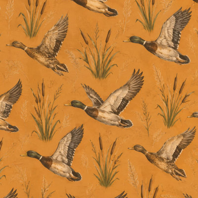 Papier peint auto-adhésif à motif de canards colverts orange rustique l 17,7 po x H 118 po Lake