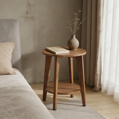 Round Side Table With Lower Shelf, Small End Table And Nightstand With Tapered Legs For Living Room Or Bedroom, Compact Space-Saving Design