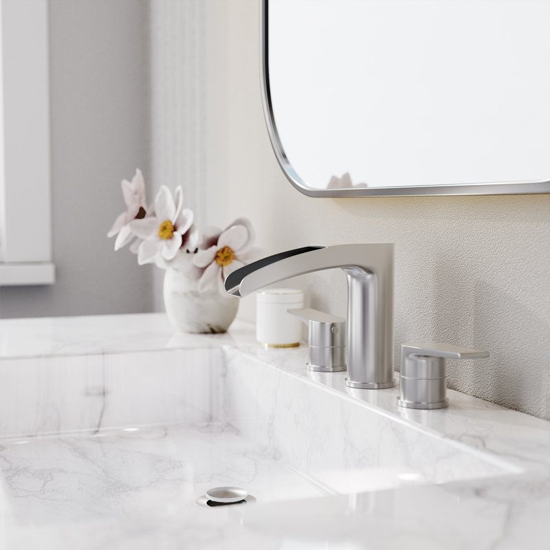 Widespread 2-handle Bathroom Faucet with Drain Assembly, Brushed Nickel