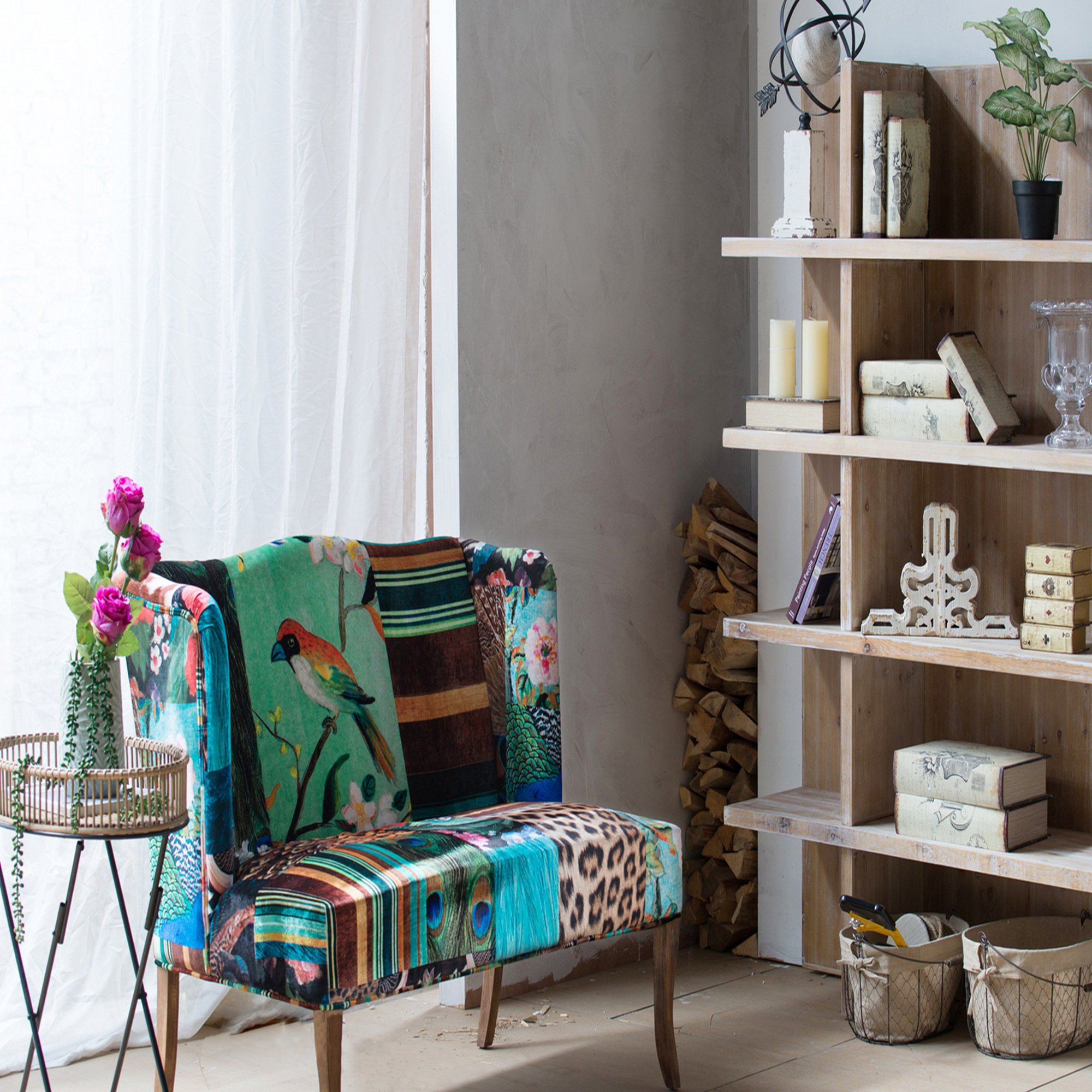 Curated visual reference: Picture Idea: Dakota Fields 44X25X38 Vesta Bird Collage Print Settee