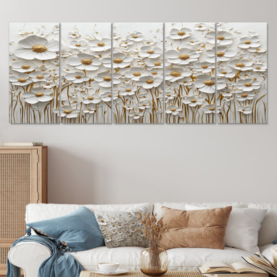 Orchidée blanche jardin de branches II - Art mural fleurs sauvages - Art mural traditionnel pour le salon 5 pièces