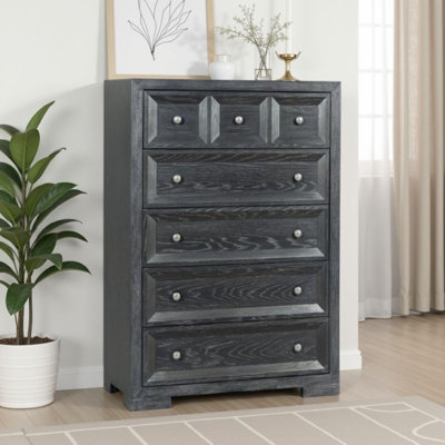 Kizie Tall Dresser Chest, 5 Drawers, Solid Rubberwood