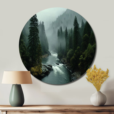Morning Mist In The Vancouver Mountains - Landscapes Round Metal Wall Art