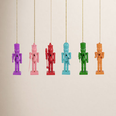 Rainbow Nutcracker Wooden Christmas Ornaments - 5" - Multicolor - Set Of 5