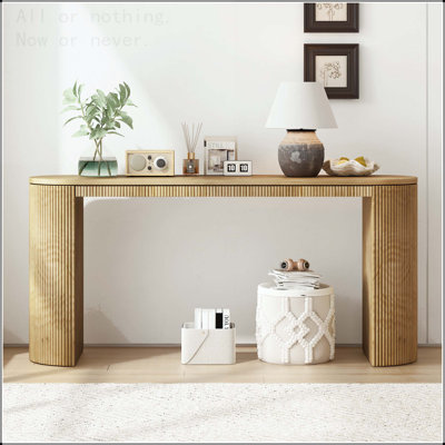 Curved Console Table with Vertical Stripe Leg Design