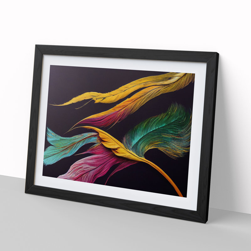 A Pleasant Bird Feathers 1 Piece Single Picture Frame Wall Art, 46cm H x 64cm W x 2cm D, Black Framed