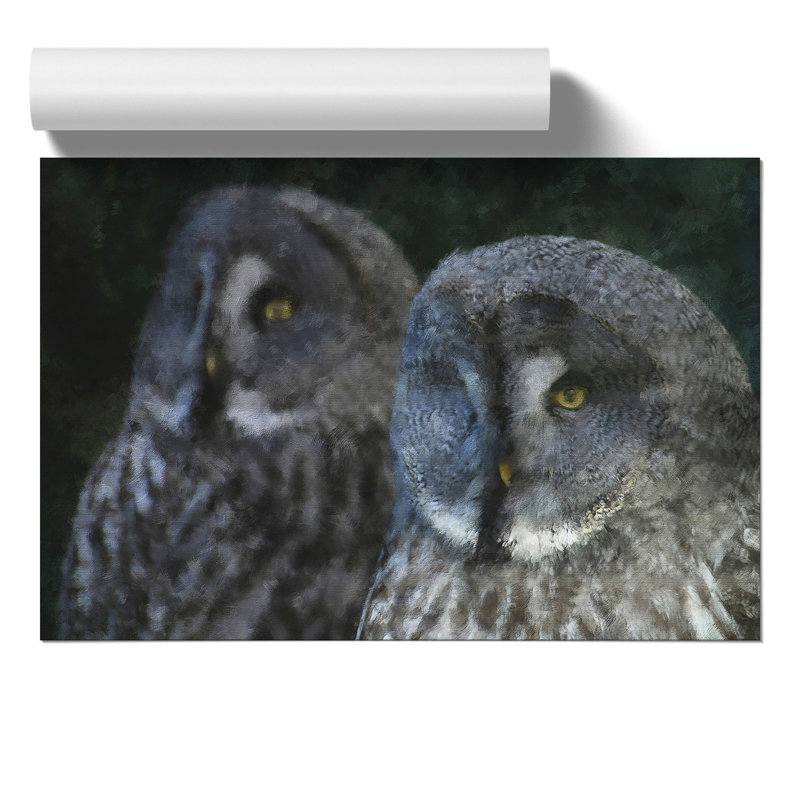 Great Grey Owls Painting - Frameless Print, 30cm H x 42cm W x 0.1cm D