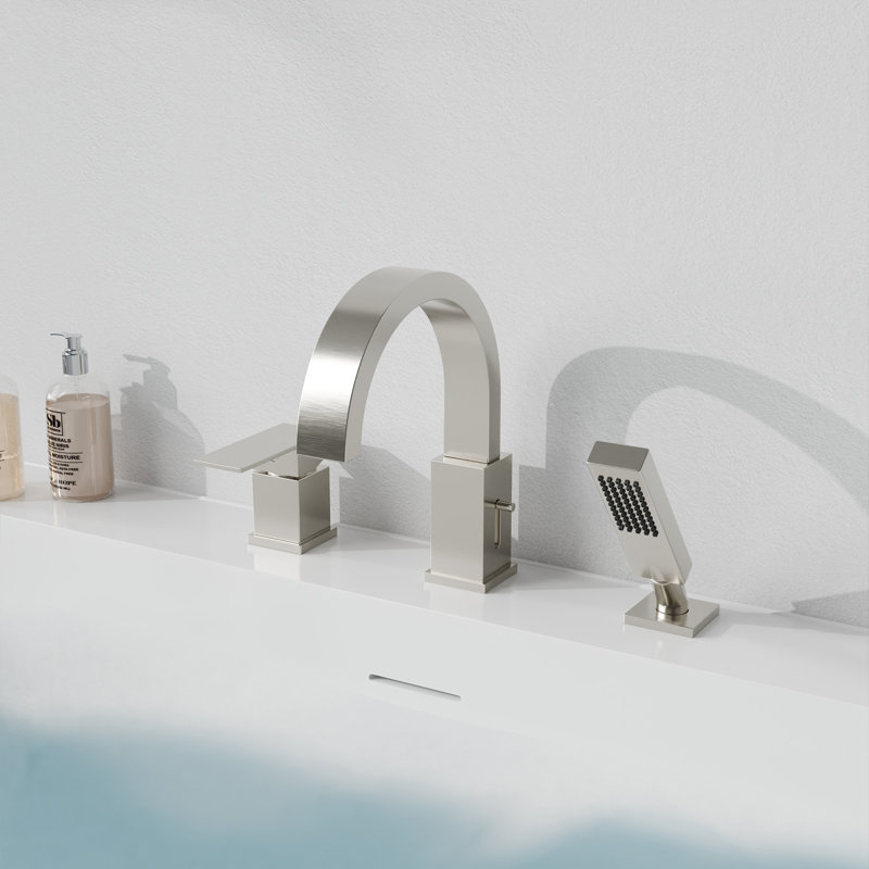 Nite Series Single-Handle Deck-Mount Roman Tub Faucet With Handheld Sprayer In Polished Chrome, Brushed Nickel