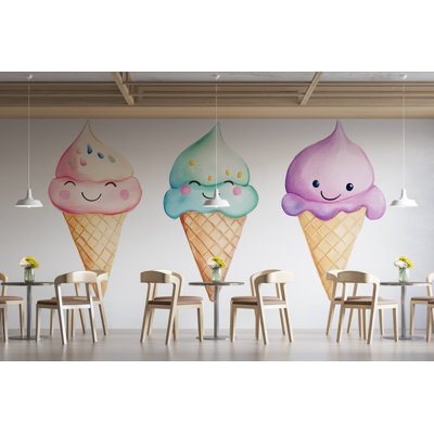 Adorable décoration murale crème glacée pastel, café, dessert, art mural 387Mv