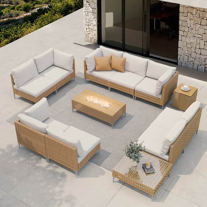 Mcbain 12-Piece Outdoor Furniture Seating Group For 9 Person With Fire Pit And Side Table Set