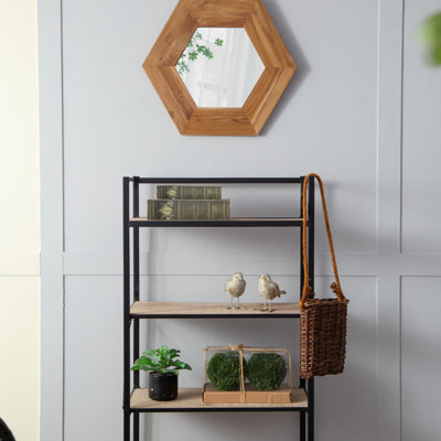 Miroir hexagonal 18,5 "x 18,5" avec cadre en bois massif, décoration murale pour le couloir de la salle de bain du salon