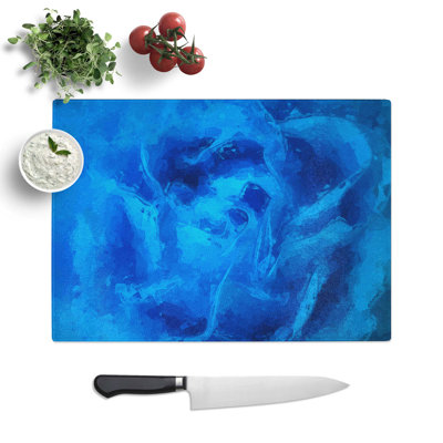Glass Folded Rose Petals in Blue in Abstract Chopping Board