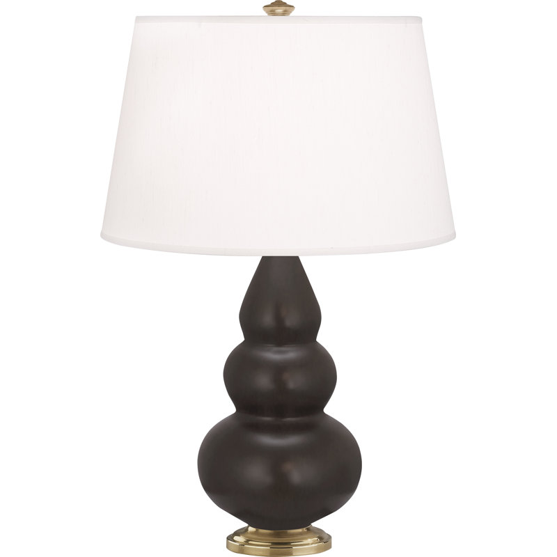 Small Triple Gourd Table Lamp, Matte Celadon, Antique Brass