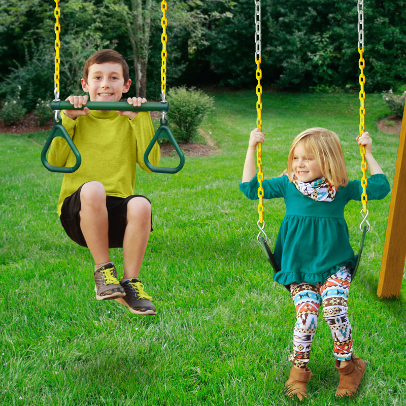 Avalon Swing Set with Trapeze Arm, No, Wood Roof