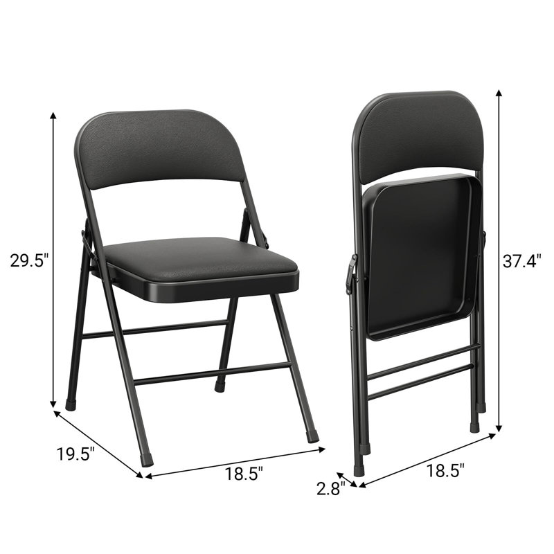 Chaises pliantes avec coussin et dossier rembourrés, Noir