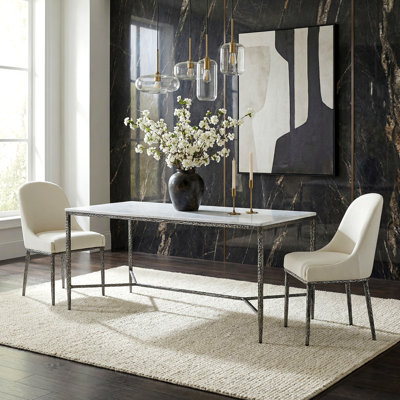 Rivet Modern Industrial Manufactured Wood Dining Table with Hammered Metal Base