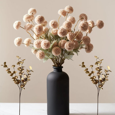 Flowers Artificial 10 Stems Eucalyptus, Fake Mums Long Ste...