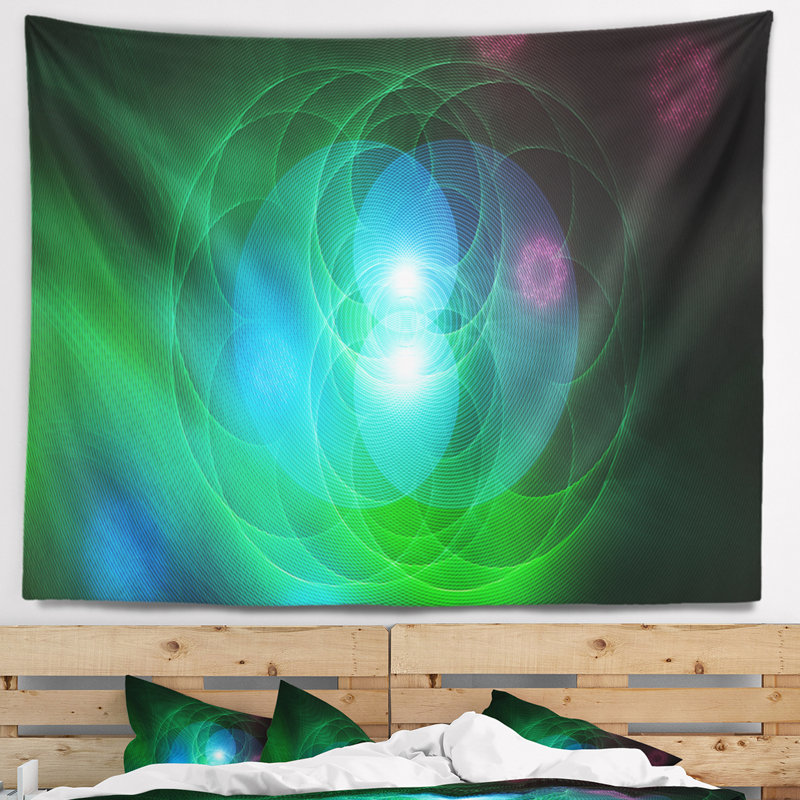 Tapisserie abstraite fusionnant des sphères colorées, H 50 po x l 60 po