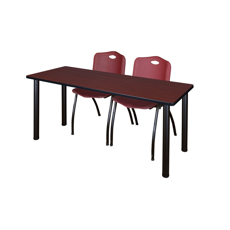 Plateau de table Kee et chaises empilables 2 M, Acajou, Noir, Bourgogne