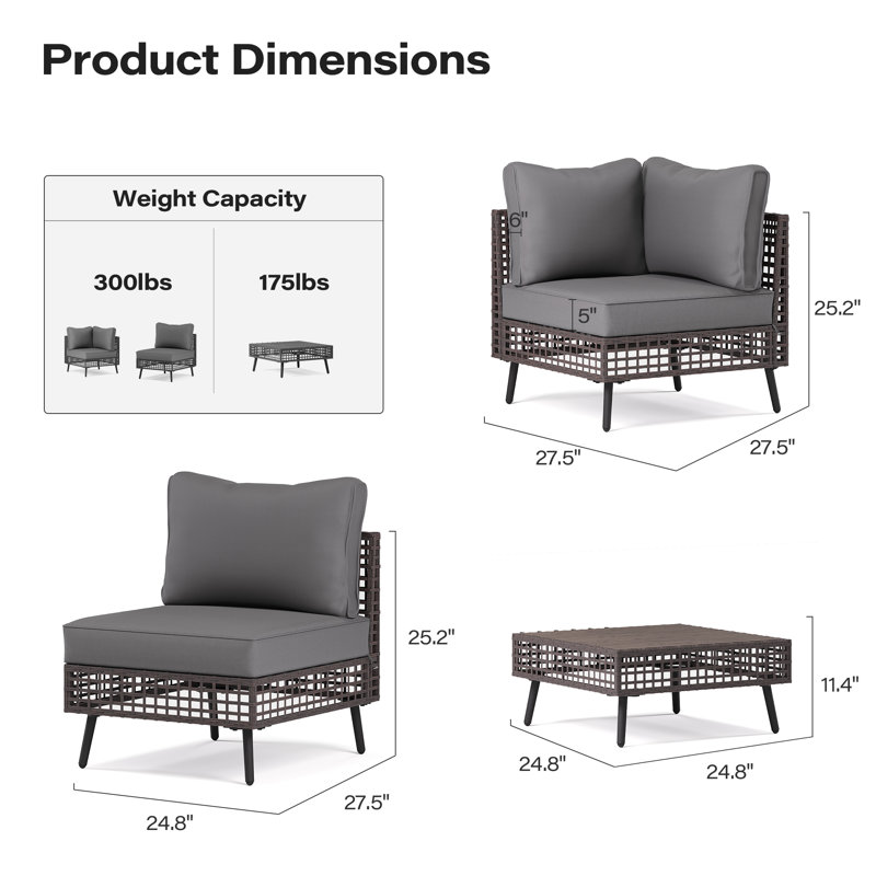 Ensemble de conversation modulaire en osier avec coussins 7 pièces